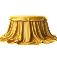 Luxurious Golden Silk Draped Over a Round Tabletop Elegant Presentation Mockup png