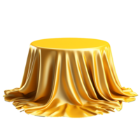 A Luxurious Golden Silk Cloth Draped Elegantly Over a Round Tabletop Creating an Air of Mystery and Anticipation png