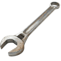 A Rusty Adjustable Wrench Isolated on White Background, 3D Render of Old Metal Hand Tool png