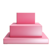 Threetiered pink display podium, minimalist product presentation stand, blank stage, empty shelf, clean background, modern design, geometric shapes, studio shot, 3D render, simple, elegant, rose color png