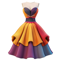 Stunning 3D Render of a Multicolored Dress with Layered Ruffles and a Fitted Bodice png