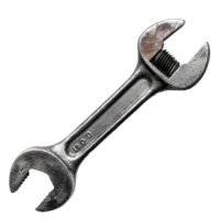Closeup view of an old rusty adjustable wrench with visible wear and tear png
