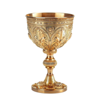 Ornate Gold Chalice with Intricate Relief Work and Decorative Base png