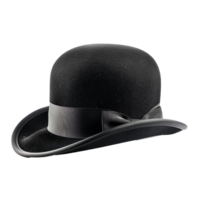A Classic Black Bowler Hat with a Smooth Sheen and Subtle Gray Band png