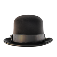 A Detailed 3D Render of a Classic Black Bowler Hat with Ribbed Band png