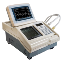 Advanced Medical Diagnostic Equipment with Dual Screens and Multiple Controls for Patient Monitoring png