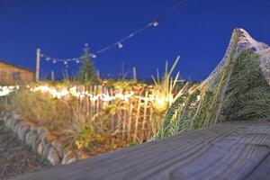 Rustic Outdoor Evening with String Lights photo
