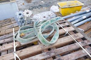 Construction Site with Scaffolding Equipment and Materials photo