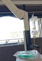 Medical IV Stand with Fluid Bag and Tubing photo