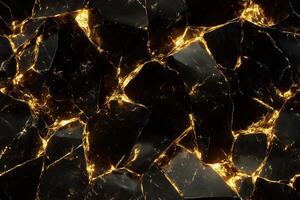 A black and gold marble texture with glowing lights photo