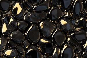 Seamless Gold Obsidian glossy, irregularly shaped bubbles or droplets on a dark surface, reflecting light and creating a mesmerizing pattern. photo