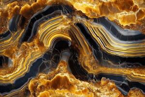 A close up of a marble with gold and black stripes photo