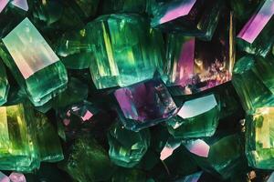 A close up of green and purple crystals photo
