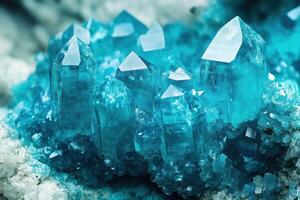 Blue crystals on a rock with white crystals photo