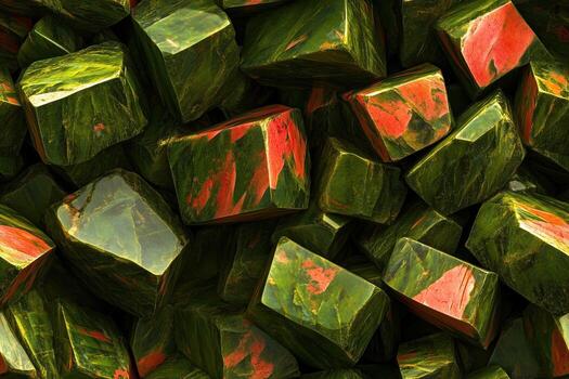A bunch of green and red cubes photo