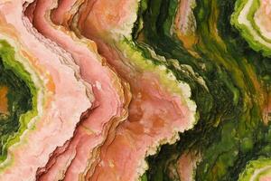 A painting of a green and pink rock photo