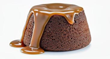 A chocolate cake with caramel sauce on top of it photo