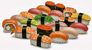 Sushi is arranged in a square shape photo