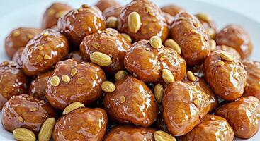 A plate of nuts and peanut butter photo
