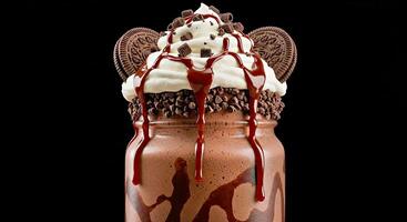 An oreo milkshake with chocolate and whipped cream photo