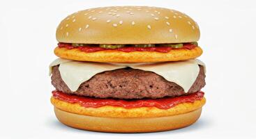 A hamburger with cheese and ketchup on it photo