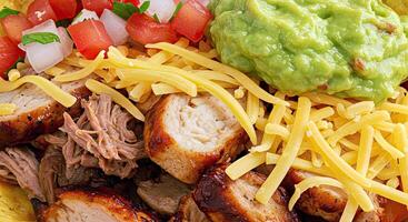 A taco with meat, cheese, and tomatoes photo