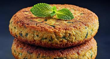 Two small cakes with mint leaves on top photo