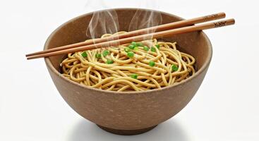 A bowl of noodles with chopsticks in it photo