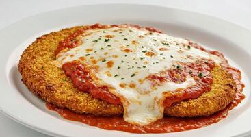 A plate topped with a chicken parmesan photo