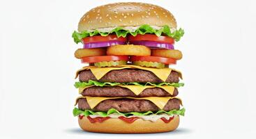 A large hamburger with lots of different toppings photo