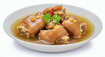 Chicken with sauce in a bowl on a white background photo