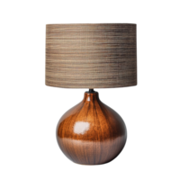 A brown table lamp with a textured fabric shade, elegantly placed png