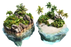 Two Stunning Tropical Islands with Lush Vegetation and Pristine Beaches in a 3D Render png