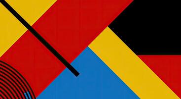 A colorful abstract painting with a black, red, yellow and blue triangle photo
