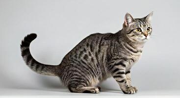 a Japanese bobtail cat against a minimalist neutral backdrop showcasing Japanese bobtail cat against a minimalist neutral backdrop photo
