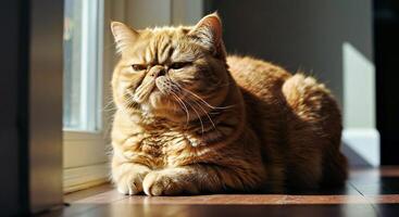 A cat sitting on the floor near a window photo