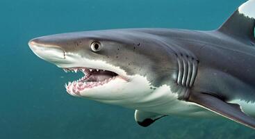 A shark with its mouth open and its teeth showing photo