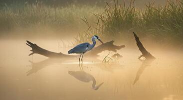 A bird standing in the water with a tree in the background photo