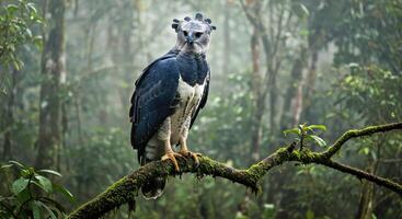 A bird is perched on a branch in the forest photo