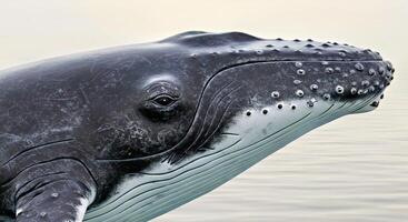A close up of a whale with a large head photo