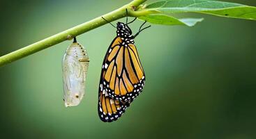Monarch butterfly is emerging from its chrysalis photo