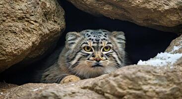 A cat is peeking out from a cave photo