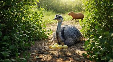 A bird laying eggs in a nest photo