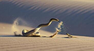 A snake and a lizard in the desert photo