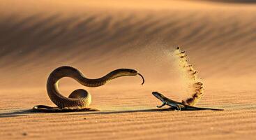 A snake and lizard in the desert photo