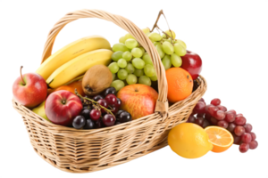 Delicious Fresh Fruit Basket Apples, Bananas, Grapes, Oranges, and More png