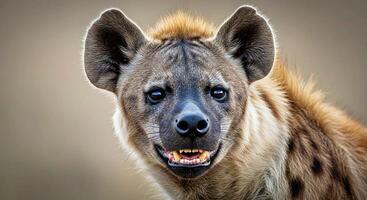 A hyena with its mouth open and a big smile photo