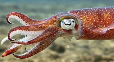A close up of a squid with its eyes open photo