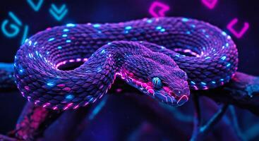 A purple snake with neon lights photo