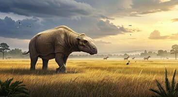 An elephant walking in a field with other animals photo